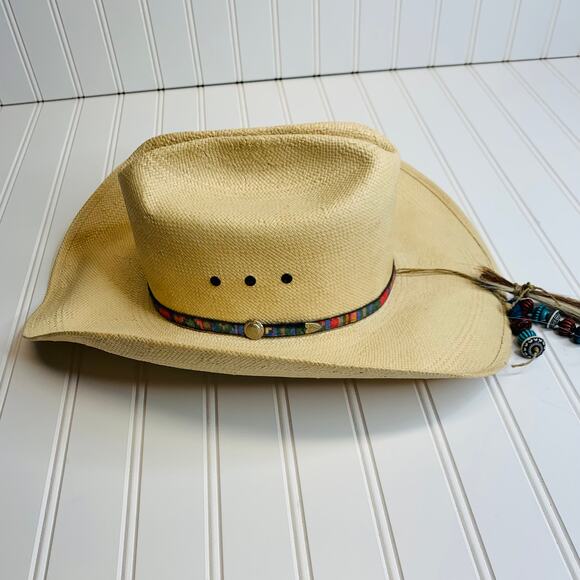 Miller Bros Western Hat Straw Beads Horsehair  Banded Sz 6 7/8 - Picture 11 of 11